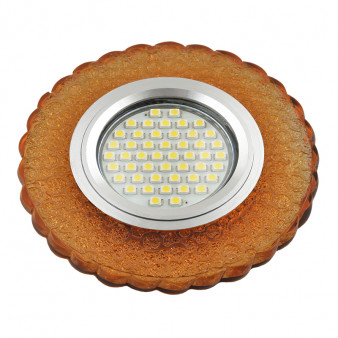 DLS-L140 GU5.3 GLASSY/GOLD Светильник декоративный встраиваемый, серия Luciole. Без лампы, цоколь GU5.3. Доп. светодиодная подсветка 3Вт. Стекло. Зеркальный/светло-желтый. ТМ Fametto