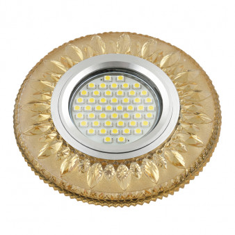 DLS-L141 GU5.3 GLASSY/GOLD Светильник декоративный встраиваемый, серия Luciole. Без лампы, цоколь GU5.3. Доп. светодиодная подсветка 3Вт. Стекло. Зеркальный/светло-желтый. ТМ Fametto