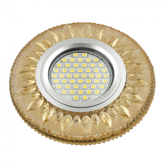 DLS-L141 GU5.3 GLASSY/GOLD Светильник декоративный встраиваемый, серия Luciole. Без лампы, цоколь GU5.3. Доп. светодиодная подсветка 3Вт. Стекло. Зеркальный/светло-желтый. ТМ Fametto