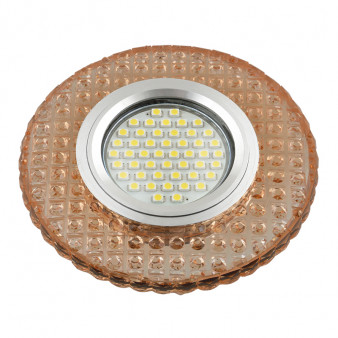 DLS-L143 GU5.3 GLASSY/LIGHT TEA Светильник декоративный встраиваемый, серия Luciole. Без лампы, цоколь GU5.3. Доп. светодиодная подсветка 3Вт. Стекло. Зеркальный/светло-коричневый. ТМ Fametto