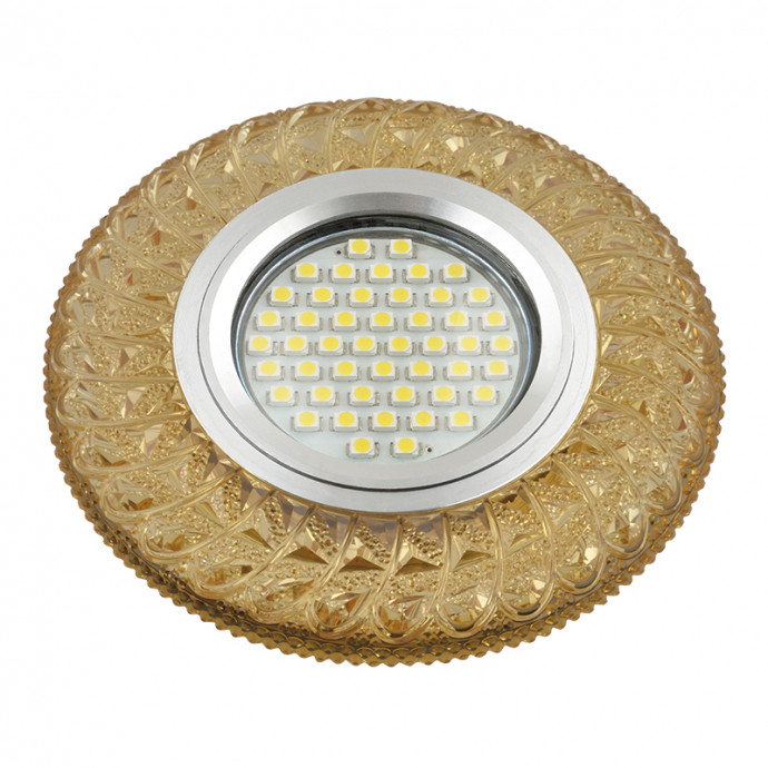 DLS-L144 GU5.3 GLASSY/GOLD Светильник декоративный встраиваемый, серия Luciole. Без лампы, цоколь GU5.3. Доп. светодиодная подсветка 3Вт. Стекло. Зеркальный/светло-желтый. ТМ Fametto