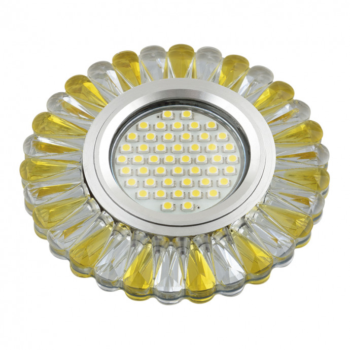 DLS-L145 GU5.3 GLASSY/GOLD Светильник декоративный встраиваемый, серия Luciole. Без лампы, цоколь GU5.3. Доп. светодиодная подсветка 3Вт. Стекло. Зеркальный/прозрачный+светло-желтый. ТМ Fametto