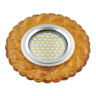 DLS-L147 GU5.3 GLASSY/GOLD Светильник декоративный встраиваемый, серия Luciole. Без лампы, цоколь GU5.3. Доп. светодиодная подсветка 3Вт. Стекло. Зеркальный/светло-желтый. ТМ Fametto