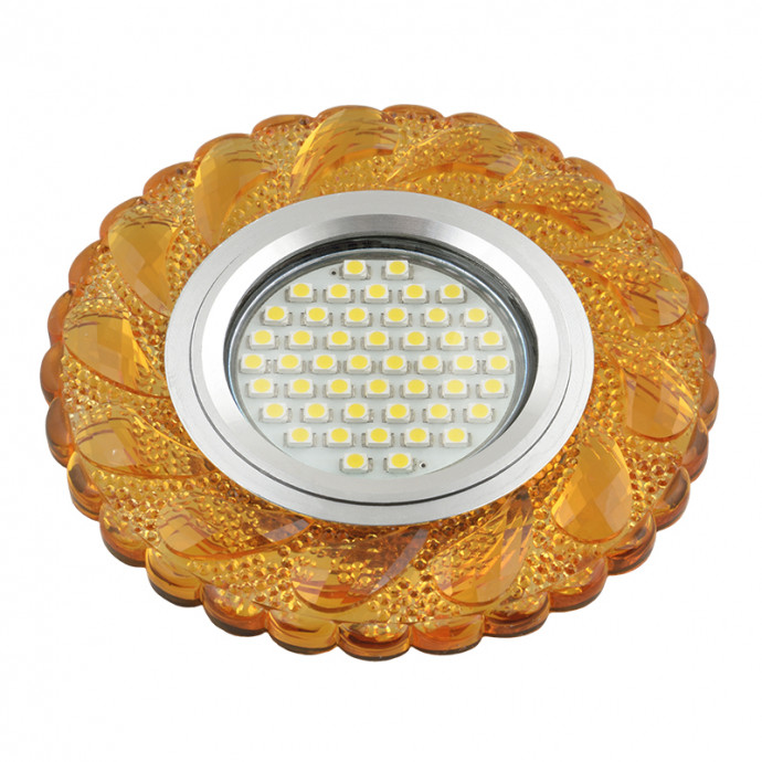 DLS-L147 GU5.3 GLASSY/GOLD Светильник декоративный встраиваемый, серия Luciole. Без лампы, цоколь GU5.3. Доп. светодиодная подсветка 3Вт. Стекло. Зеркальный/светло-желтый. ТМ Fametto