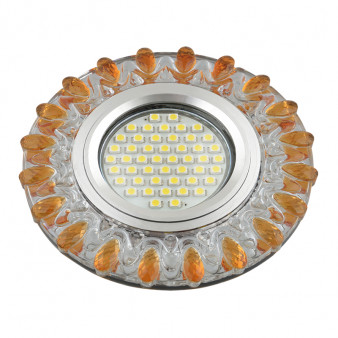 DLS-L148 GU5.3 GLASSY/GOLD Светильник декоративный встраиваемый, серия Luciole. Без лампы, цоколь GU5.3. Доп. светодиодная подсветка 3Вт. Стекло. Зеркальный/прозрачный+светло-желтый. ТМ Fametto