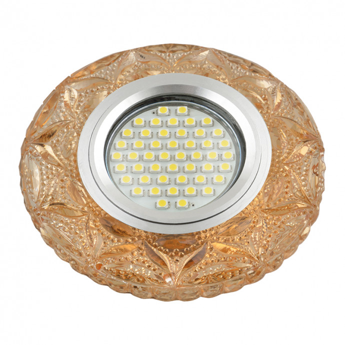 DLS-L149 GU5.3 GLASSY/TEA Светильник декоративный встраиваемый, серия Luciole. Без лампы, цоколь GU5.3. Доп. светодиодная подсветка 3Вт. Стекло. Зеркальный/светло-коричневый. ТМ Fametto