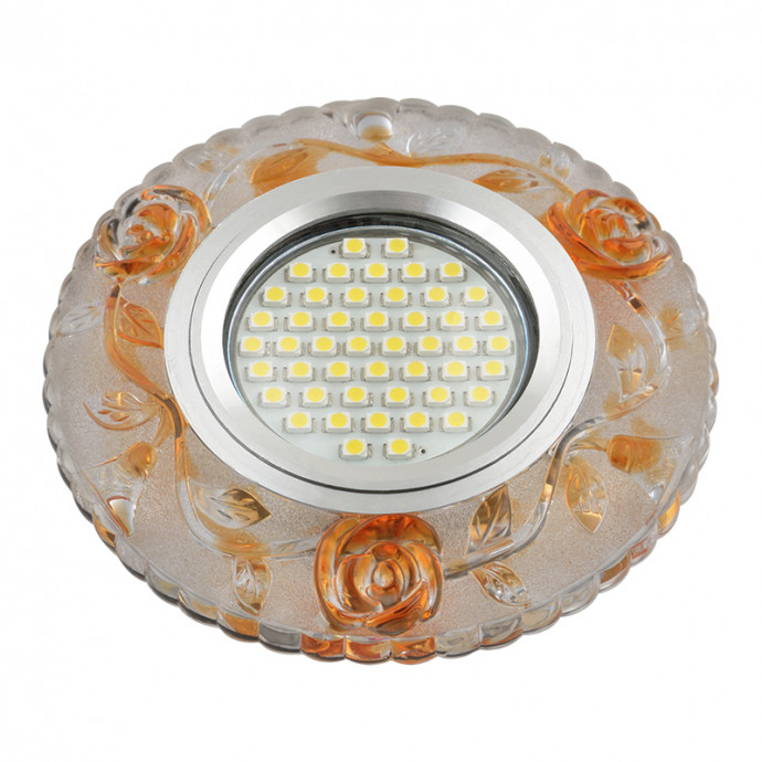 DLS-L150 GU5.3 GLASSY/GOLD Светильник декоративный встраиваемый, серия Luciole. Без лампы, цоколь GU5.3. Доп. светодиодная подсветка 3Вт. Стекло. Зеркальный/светло-коричневый. ТМ Fametto