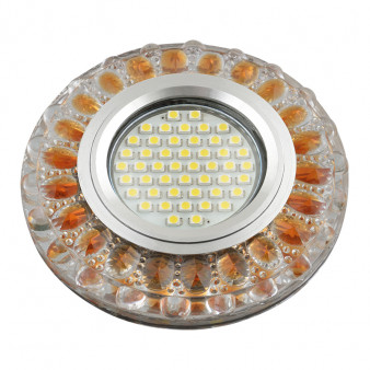 DLS-L151 GU5.3 GLASSY/GOLD Светильник декоративный встраиваемый, серия Luciole. Без лампы, GU5.3. Доп. светодиодная подсветка 3Вт. Стекло. Зеркальный/прозрачный+светло-коричневый. ТМ Fametto