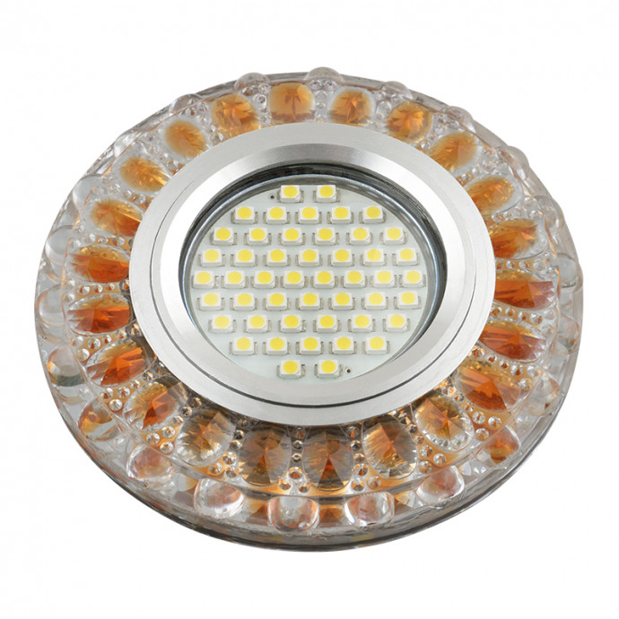 DLS-L151 GU5.3 GLASSY/GOLD Светильник декоративный встраиваемый, серия Luciole. Без лампы, GU5.3. Доп. светодиодная подсветка 3Вт. Стекло. Зеркальный/прозрачный+светло-коричневый. ТМ Fametto