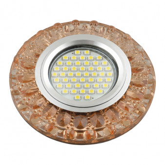 DLS-L151 GU5.3 GLASSY/TEA Светильник декоративный встраиваемый, серия Luciole. Без лампы, цоколь GU5.3. Доп. светодиодная подсветка 3Вт. Стекло. Зеркальный/светло-коричневый. ТМ Fametto