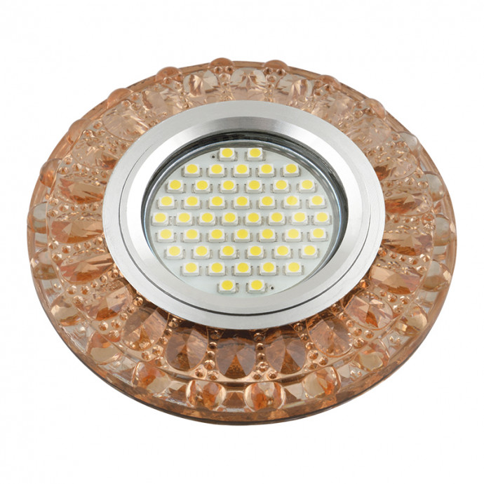 DLS-L151 GU5.3 GLASSY/TEA Светильник декоративный встраиваемый, серия Luciole. Без лампы, цоколь GU5.3. Доп. светодиодная подсветка 3Вт. Стекло. Зеркальный/светло-коричневый. ТМ Fametto