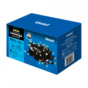 ULD-S1000-120/TBK WARM WHITE IP67 Гирлянда светодиодная с эффектом мерцания, 10м. Соединяемая. 120 светодиодов. Теплый белый свет. Провод черный. TM Uniel.
