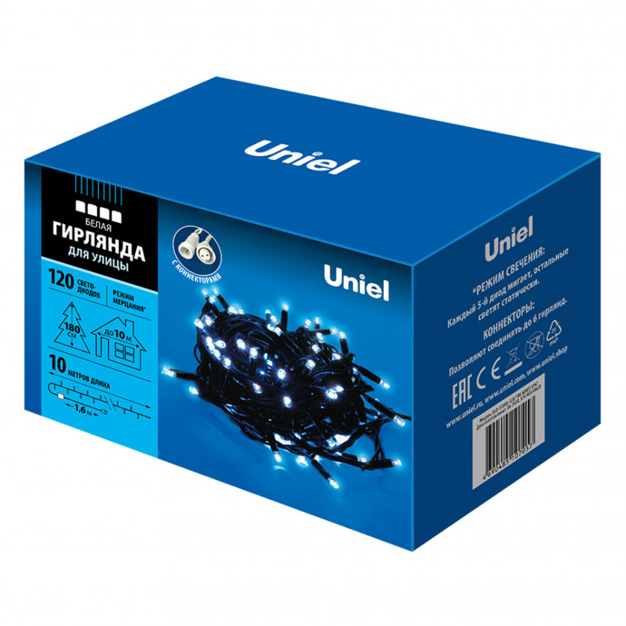 ULD-S1000-120/TBK WHITE IP67 Гирлянда светодиодная с эффектом мерцания, 10м. Соединяемая. 120 светодиодов. Белый свет. Провод черный. TM Uniel.