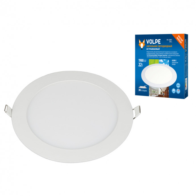ULM-Q236 22W/6500K WHITE Светильник светодиодный встраиваемый. Дневной свет (6500К). Корпус белый. ТМ Volpe.