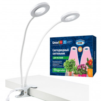 ULT-P35-15W/SPLE/TM IP40 WHITE Светильник для растений светодиодный с таймером, на прищепке. Спектр для фотосинтеза. TM Uniel