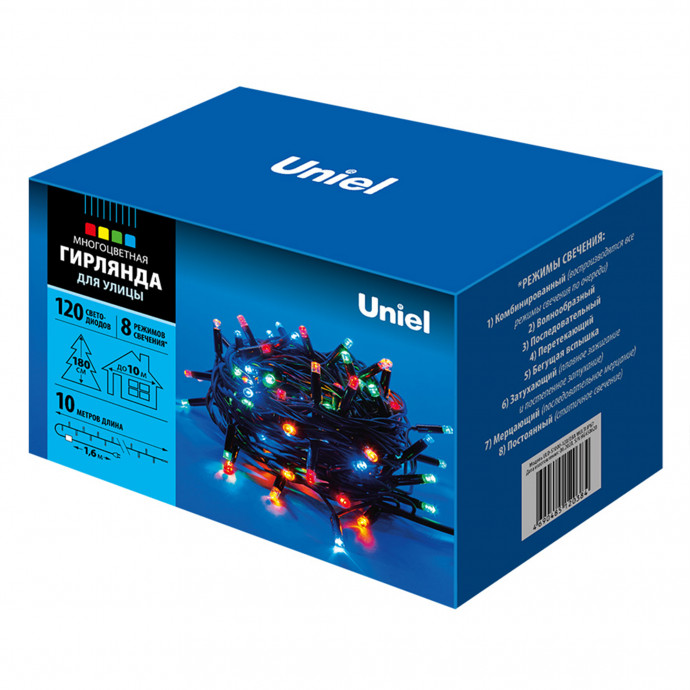 ULD-S1000-120/DBA MULTI IP67  Гирлянда светодиодная с контроллером, 10м. 120 светодиодов. Разноцветный свет. Провод черный. ТМ Uniel