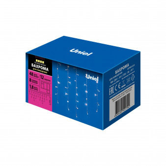 ULD-B1805-048/DTA WARM WHITE IP20  Бахрома светодиодная с контроллером, 1,8 м. 48 светодиодов.  Теплый белый свет. Провод прозрачный. TM Uniel.