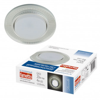 DLS-L155 GX53 GLASSY/CLEAR 3D Светильник декоративный встраиваемый, серия Luciole. Без лампы, цоколь GU5.3. Доп. светодиодная подсветка 4Вт. Металл/стекло. Зеркальный/Прозрачный, эффект 3D. ТМ Fametto