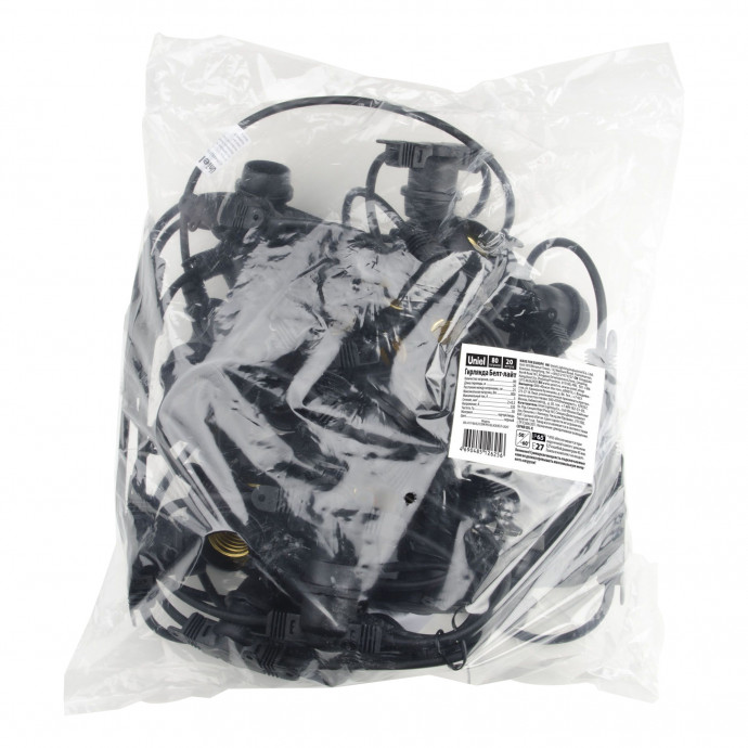 UDL-K111 80/E27/20M IP65 BLACK BELT-LIGHT Гирлянда Белт-Лайт, 20м + 1,5м сетевой шнур. 80 патронов E27, шаг 25см. Чёрная. TM Uniel.