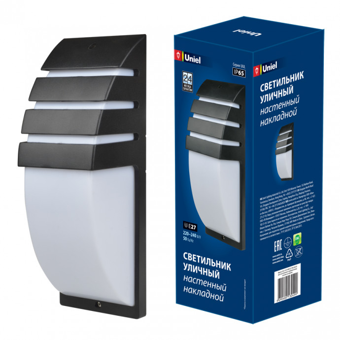 UUL-S41A 40W/E27 IP65 BLACK Светильник уличный, под лампу Е27. Архитектурный накладной. Корпус черный. TM Uniel.