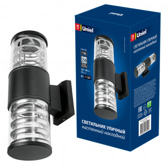 UUL-S12A 2x60W/E27 IP65 BLACK Светильник уличный, под две лампы Е27. Архитектурный накладной. Корпус черный. TM Uniel.