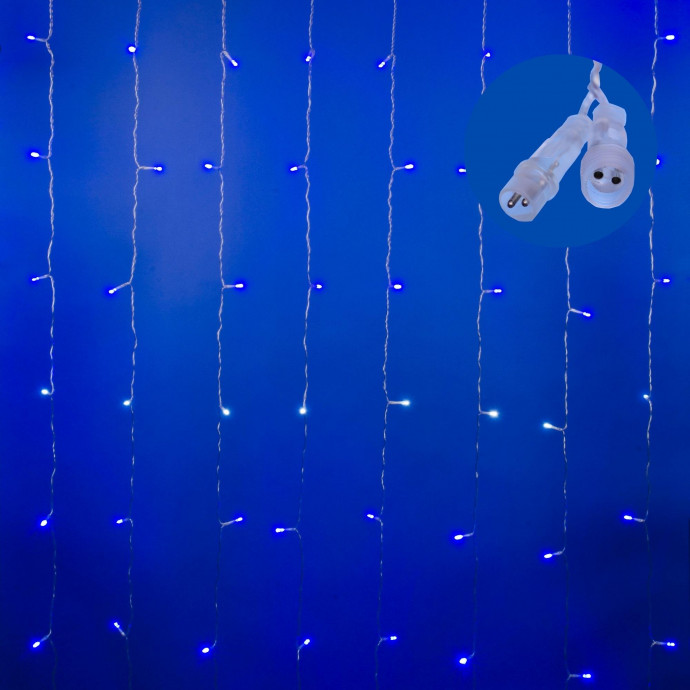 ULD-C3020-240/TTK BLUE-WHITE IP44 Занавес светодиодный с эффектом мерцания, 3х2м. Соединяемый. 240 светодиодов. Белый и синий свет. Провод прозрачный. TM Uniel