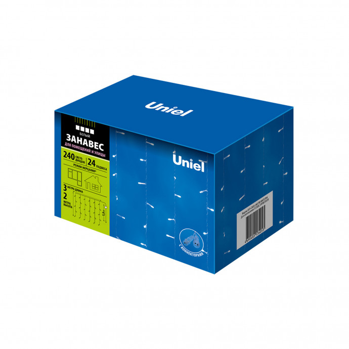 ULD-C3020-240/TTK WHITE IP44 Занавес светодиодный с эффектом мерцания, 3х2м. Соединяемый. 240 светодиодов. Белый свет. Провод прозрачный. TM Uniel