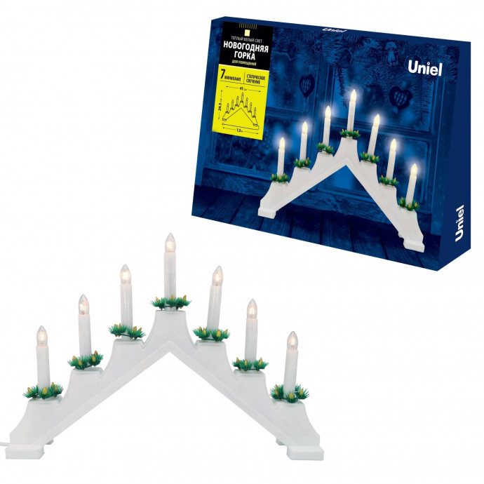 UDL-L7101-007/SWA/WW WHITE BRIDGE Фигура «Новогодняя горка», 39,5х30,5см. 7 миниламп накаливания. Теплый белый свет. Корпус белый. Материал пластик. TM Uniel