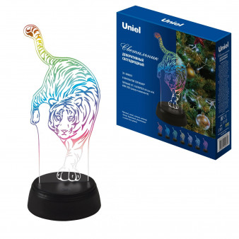 ULI-M506 RGB/3AA TIGER/BLACK Светильник декоративный с эффектом 3D «Тигр», на батарейках 3AA (не в/к). 1 светодиод. RGB свет. TM Uniel