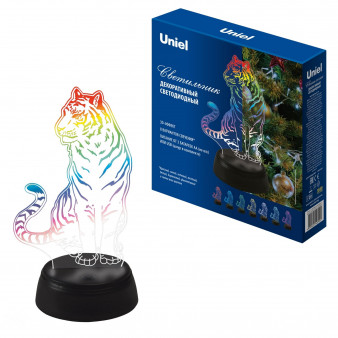 ULI-M507 RGB/3AA TIGER/BLACK Светильник декоративный с эффектом 3D «Тигр», на батарейках 3AA (не в/к). 1 светодиод. RGB свет. TM Uniel
