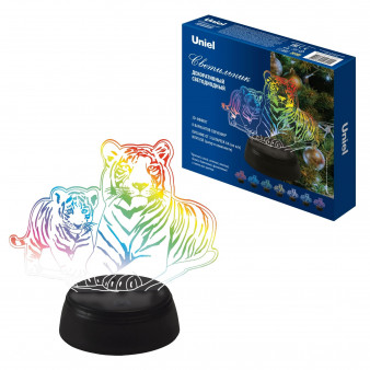ULI-M508 RGB/3AA TIGER FAMILY/BLACK Светильник декоративный с эффектом 3D «Семья тигров», на батарейках 3AA (не в/к). 1 светодиод. RGB свет. TM Uniel