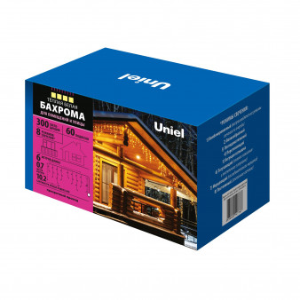 ULD-B6007-300/DTA WARM WHITE IP44 Бахрома светодиодная, 6м. 300 светодиодов. Теплый белый свет. Провод прозрачный. ТМ Uniel