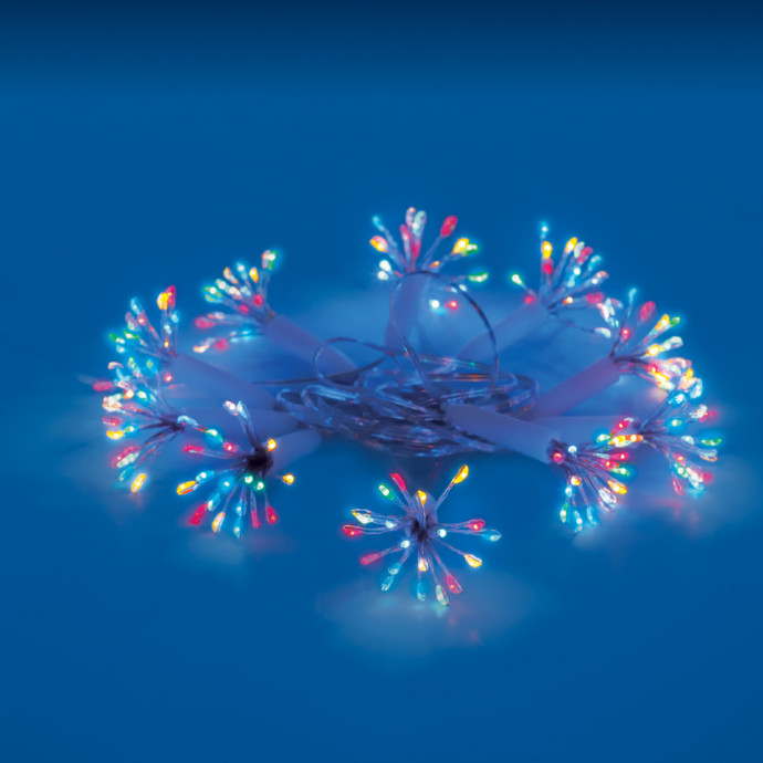 ULD-S0250-200/STA MULTI IP44 STARBURST Гирлянда светодиодная «Звезда», 2,5м. 200 светодиодов. Разноцветный свет. Провод прозрачный. ТМ Uniel