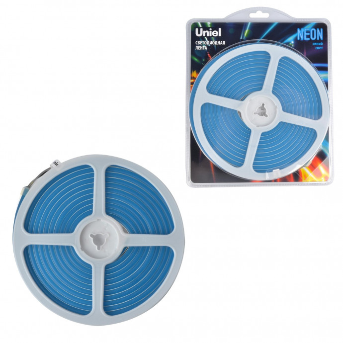 ULS-N01-2835-120LED/m-6mm-IP67-DC12V-9W/m-5M-BLUE Гибкая светодиодная лента. NEON. Катушка 5м. в блистере. Синий свет. ТМ Uniel