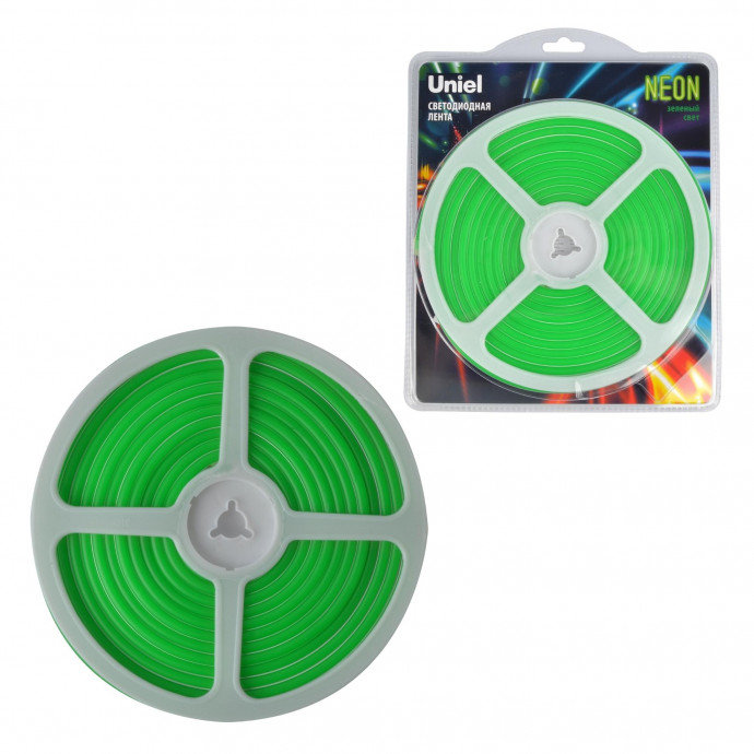 ULS-N01-2835-120LED/m-6mm-IP67-DC12V-9W/m-5M-GREEN Гибкая светодиодная лента. NEON. Катушка 5м. в блистере. Зеленый свет. ТМ Uniel