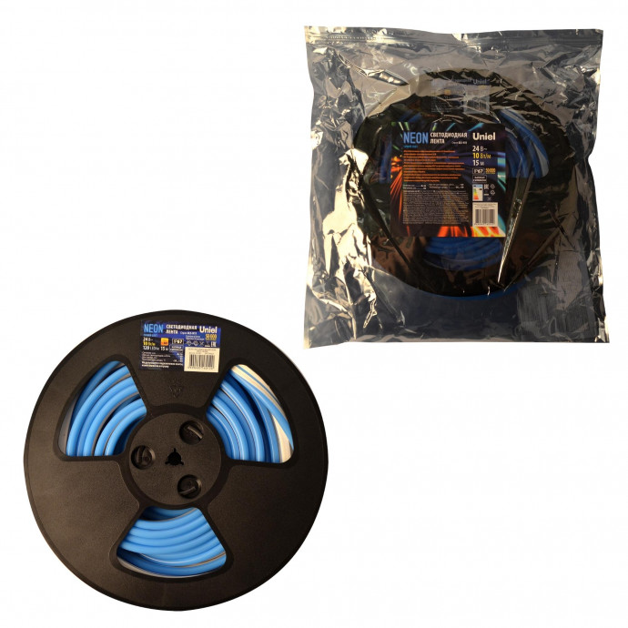 ULS-N11-2835-120LED/m-8mm-IP67-DC24V-10W/m-15M-BLUE Светодиодная гибкая герметичная лента. NEON. Катушка 15м. в герметичной упаковке. Синий свет. ТМ Uniel