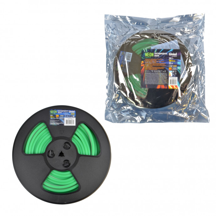 ULS-N11-2835-120LED/m-8mm-IP67-DC24V-10W/m-15M-GREEN Светодиодная гибкая герметичная лента. NEON. Катушка 15м. в герметичной упаковке. Зеленый свет. ТМ Uniel