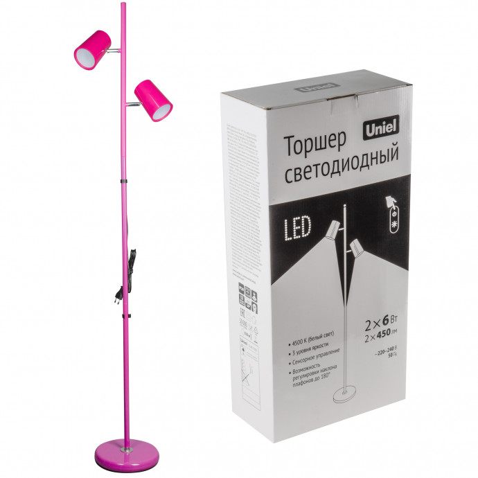 ULM-T600 2х6W/4500K/DIM RED Торшер напольный светодиодный, 2х6W. Сенсорный выключатель. Диммер. Красный. ТМ Uniel