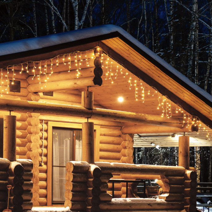 ULD-B12006-195/TTK WARM WHITE IP44 Бахрома светодиодная с эффектом мерцания, 12м. Соединяемая. 195 светодиодов. Теплый белый свет. Провод прозрачный. ТМ Uniel