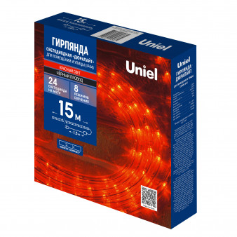 ULD-D50 15M/С08 IP44 RED Гирлянда светодиодная Дюралайт, 15м. Коннектор в/к. Красный свет. Провод черный. ТМ Uniel