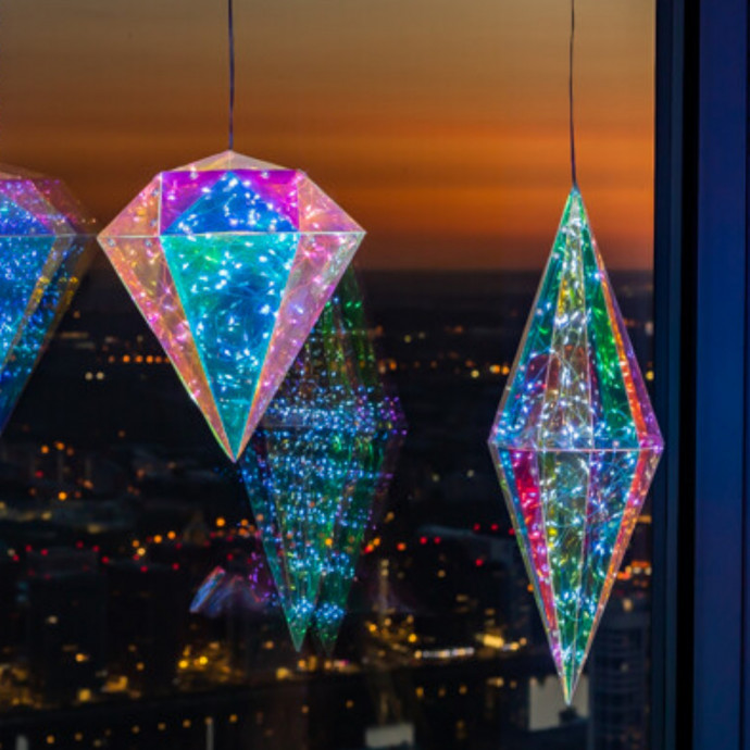 ULD-R506 3АА DIAMOND Светильник декоративный «Брильянт», на батарейках 3AA (не в/к). 100 светодиодов Белый свет. Цвет корпуса радужный. TM Uniel