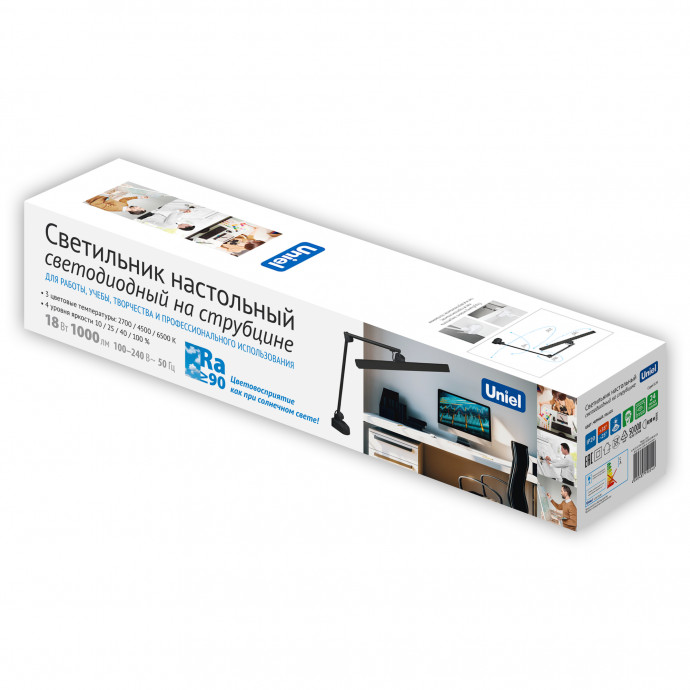ULM-D116 18W/3000-6500K/DIM BLACK Светильник настольный светодиодный на струбцине. Сенсорный выключатель. Диммер. Черный. ТМ Uniel