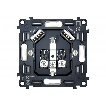 VM155 Механизм электрической розетки 2USB A+A 18W (быстрая зарядка) с/з на винтовых зажимах QUANT