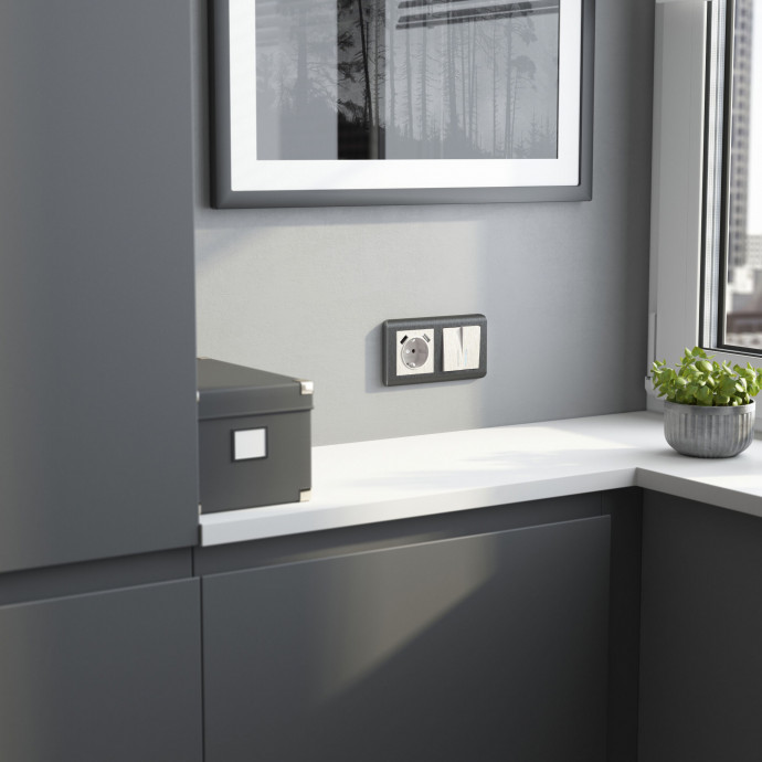 Выключатель двухклавишный с подсветкой (перламутровый рифленый) W1120113