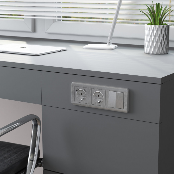 Выключатель двухклавишный проходной (cеребряный рифленый) W1122009