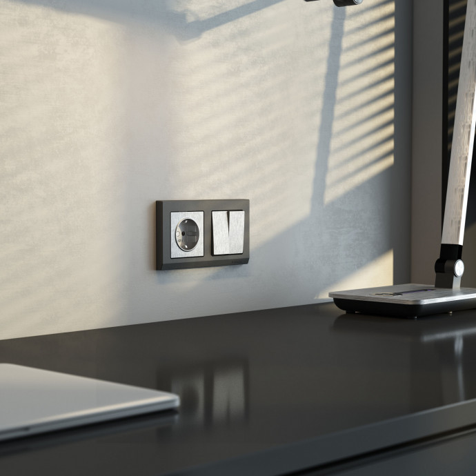 Выключатель двухклавишный проходной (cеребряный рифленый) W1122009