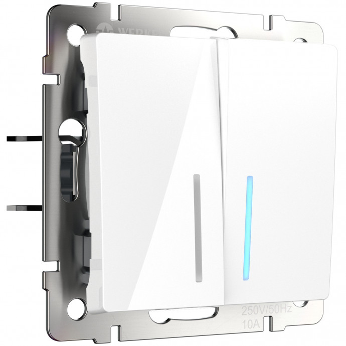 Выключатель  двухклавишный проходной с подсветкой (белый) W1122101