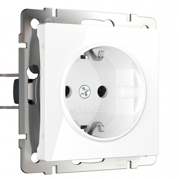 Розетка с заземлением и шторками (белая) W1171101