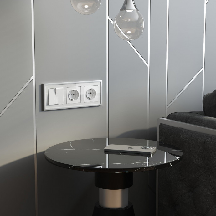 W1171141/ Розетка с заземлением и шторками (белый акрил) W1171141