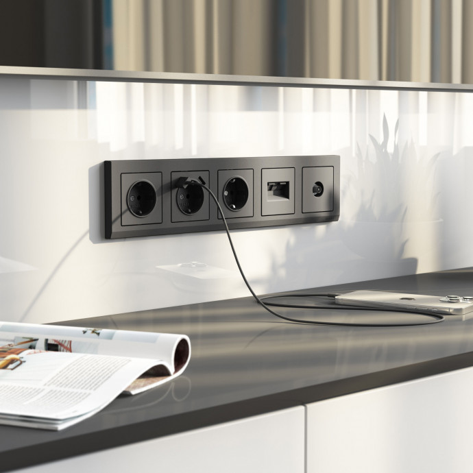 Накладка для двойной розетки Еthernet RJ-45 (графит матовый) W1191164